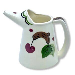 Vtg Cherry Branch Watering Can Pitcher Calif Ceramic Hand Painted 16oz MCM